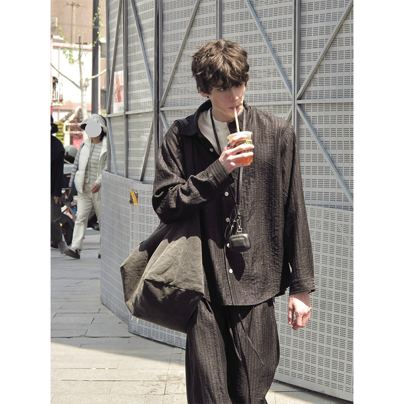 Kernhafen Tencel Breathable and Relaxed Stylish Shirt Summer Lin Gao Yuan Same Style Casual Striped Suit