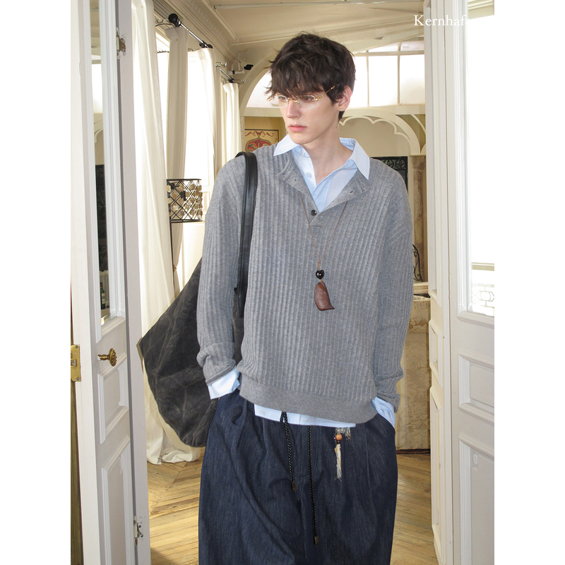 Autumn and Winter Favorite Base Layer, Super Soft, Striped Henley Collar Knit Long Sleeve |   Kernhafen