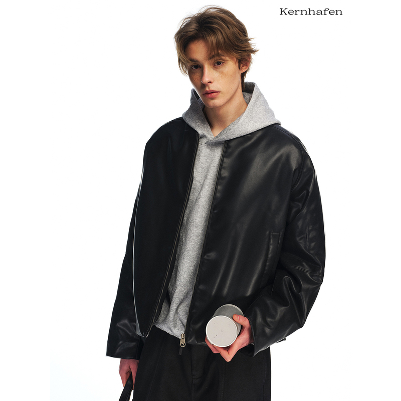 Simple and Comfortable for Going Out, Collarless Leather Jacket for Men, Short Winter Cotton Coat |   Kernhafen
