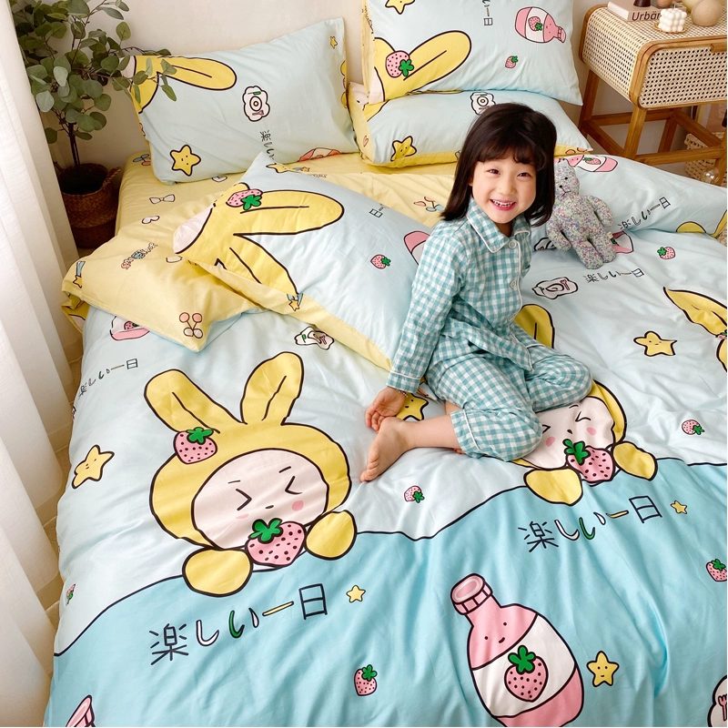 Phim hoạt hình mùa xuân và mùa hè bộ đồ giường cotton bốn mảnh cotton màu đỏ mô hình cô gái trái tim tấm ga trải giường bộ đồ ba mảnh - Bộ đồ giường bốn mảnh