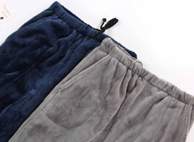 Quần Pyjama mùa đông Quần nam dày và nhung Quần nỉ rộng Kích thước lớn San hô Lông cừu ấm Màu rắn Quần nam quần âu