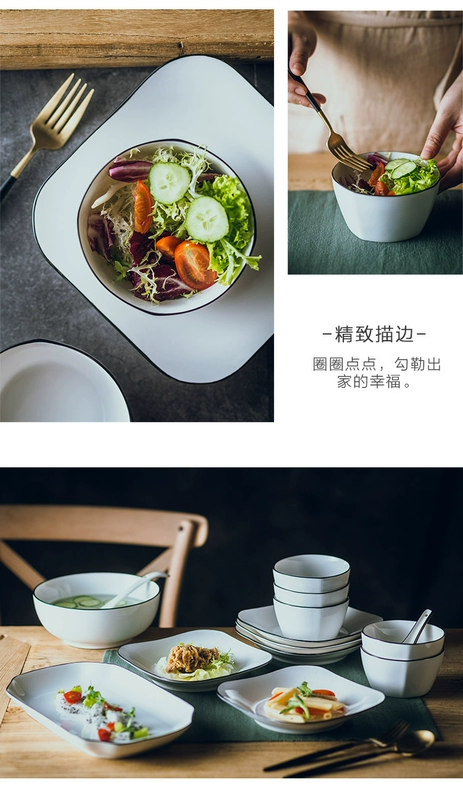 Đĩa Tấm gốm sứ Nhà sáng tạo Châu Âu Tấm Dao kéo phương Tây Bộ Cá đơn giản Pan Phong cách Nhật Bản Tấm ăn sáng - Đồ ăn tối thìa ăn cơm