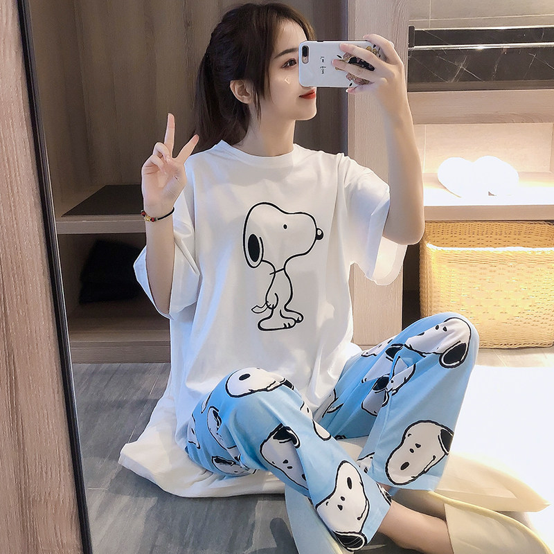 Pajamas women's summer cotton thin section cute Japanese short-sleeved trousers two-piece suit spring and autumn home service student net red