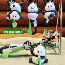 Bamboo newspaper safe panda PVC cartoon keychain pendant bag pendant cute panda car keychain pendant