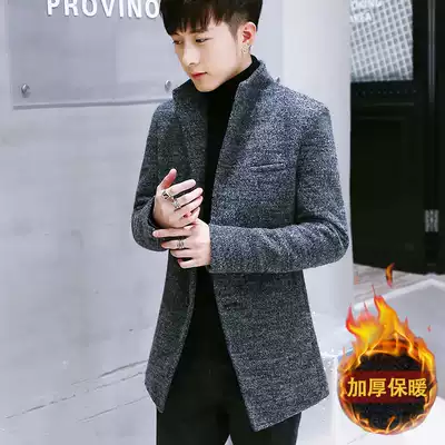 Woolen windbreaker men's long winter men's coat Korean trend slim autumn and winter plus cashmere wool big clothes