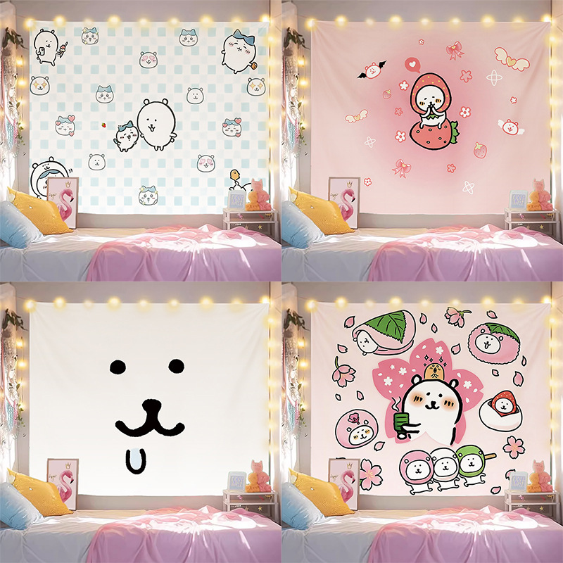 Self-Deprecating Bear Internet Celebrity Bedside Background Cloth ins Hanging Cloth with a High-End Feel for Room Renovation, Bedroom, Dormitory, Cartoon Decoration