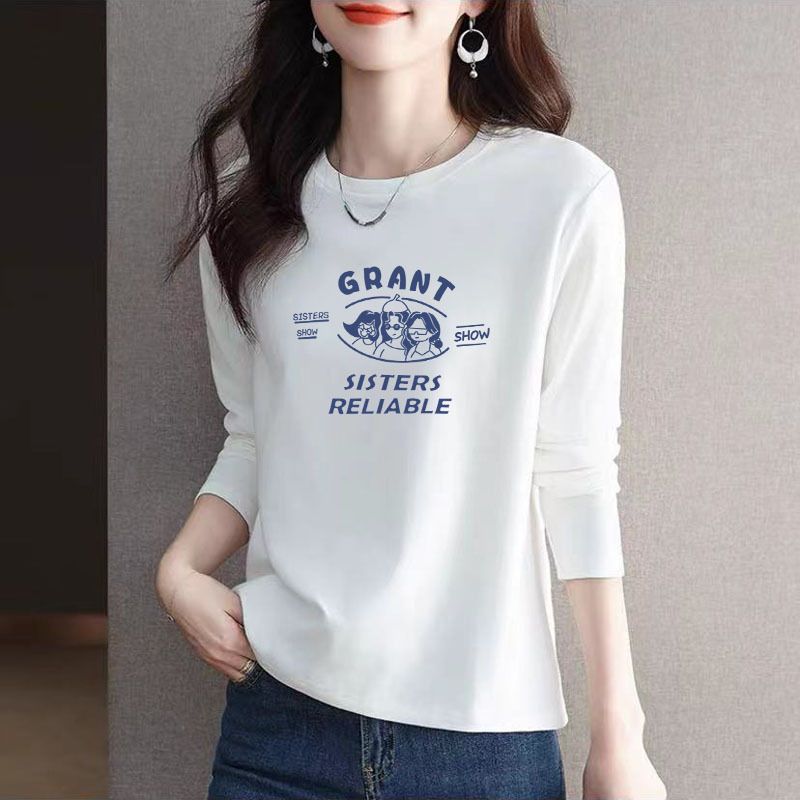 White Long-Sleeved T-Shirt for Women, New Spring and Autumn Style, Round Neck, Loose Fit, Tummy-Covering, Slimming, Base Layer, High-End Top