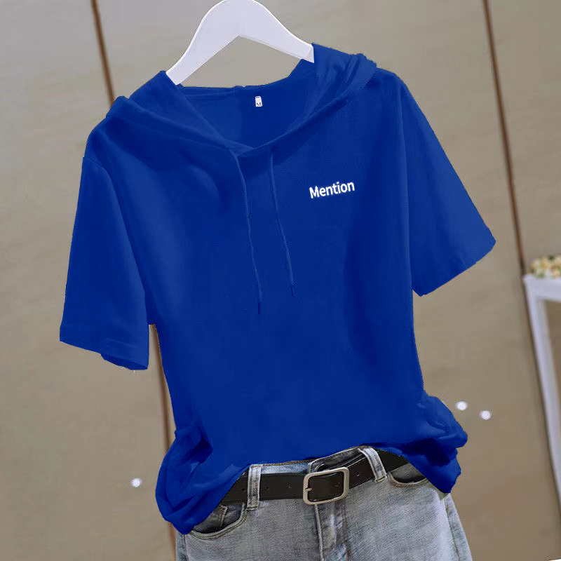 Klein Blue Hooded Short-Sleeved T-Shirt for Women 2026 Spring and Summer New Design Niche Top Pure Cotton Half-Sleeved T-Shirt Klein Blue Hooded Short-Sleeved T-Shirt for Women 2026 Spring and Summer New Design Niche Top Pure Cotton Half-Sleeved T-Shirt
