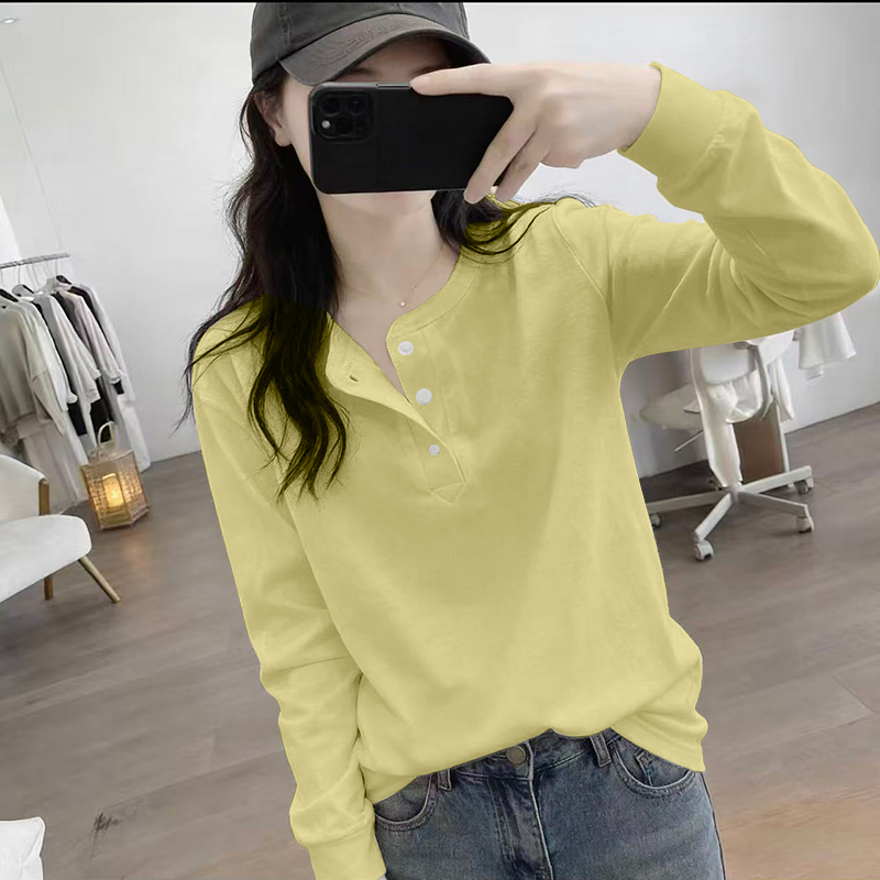 Pure Cotton Round Neck Button-Down Long-Sleeve T-Shirt for Women, New Spring and Autumn Style, Plus Size, Tummy-Covering, Slimming Base Shirt, Inner Wear Top Pure Cotton Round Neck Button-Down Long-Sleeve T-Shirt for Women, New Spring and Autumn Style, Plus Size, Tummy-Covering, Slimming Base Shirt, Inner Wear Top