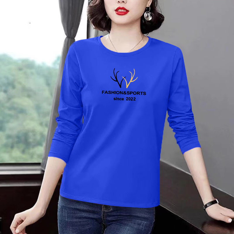 Klein Blue Pure Cotton Top, Spring and Autumn Wear, Tummy-Covering Long-Sleeve T-Shirt for Women, Loose Fit, Plus Size, Autumn Inner Wear, Base Layer Shirt
