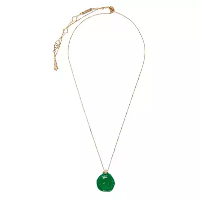 Salon 01#Green Gold Enamel Glaze Seal Necklace