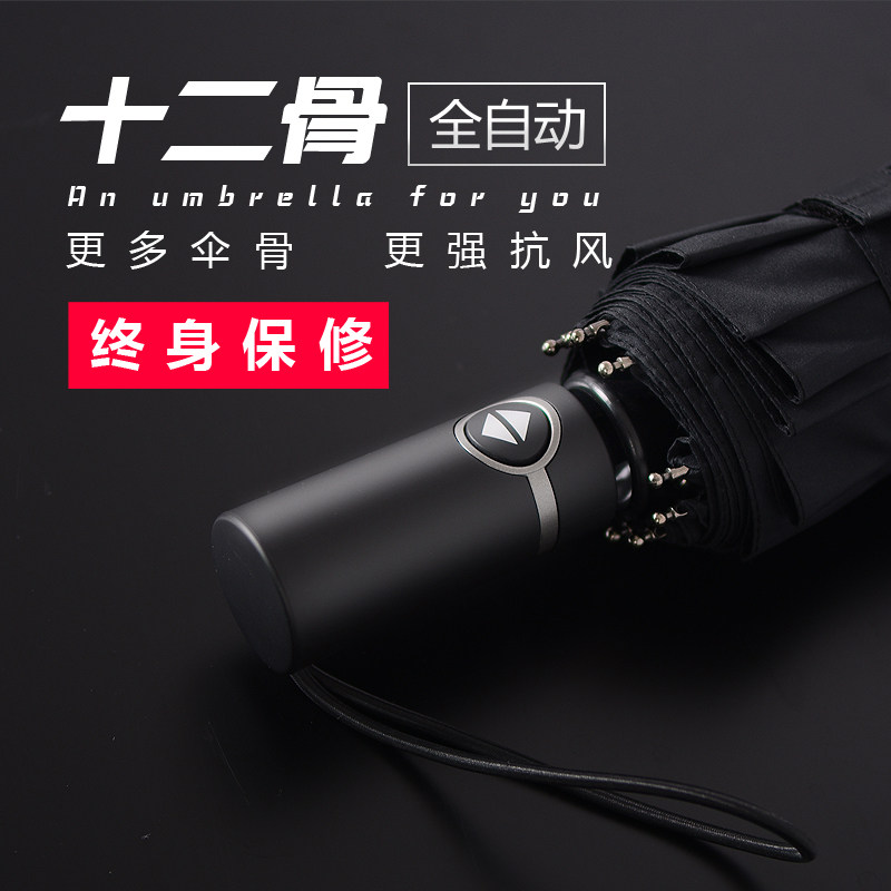12-bone fully automatic umbrella male and female folding large number double reinforced anti-storm student clear and rainy custom-Taobao