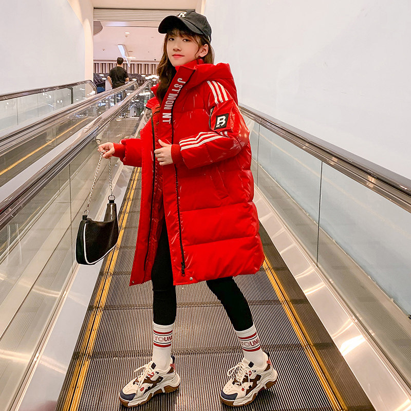 Girls' winter 2021 new cotton-padded clothes for big children, foreign style, thickened cotton-padded jacket, children's winter clothes, medium-length down cotton-padded clothes