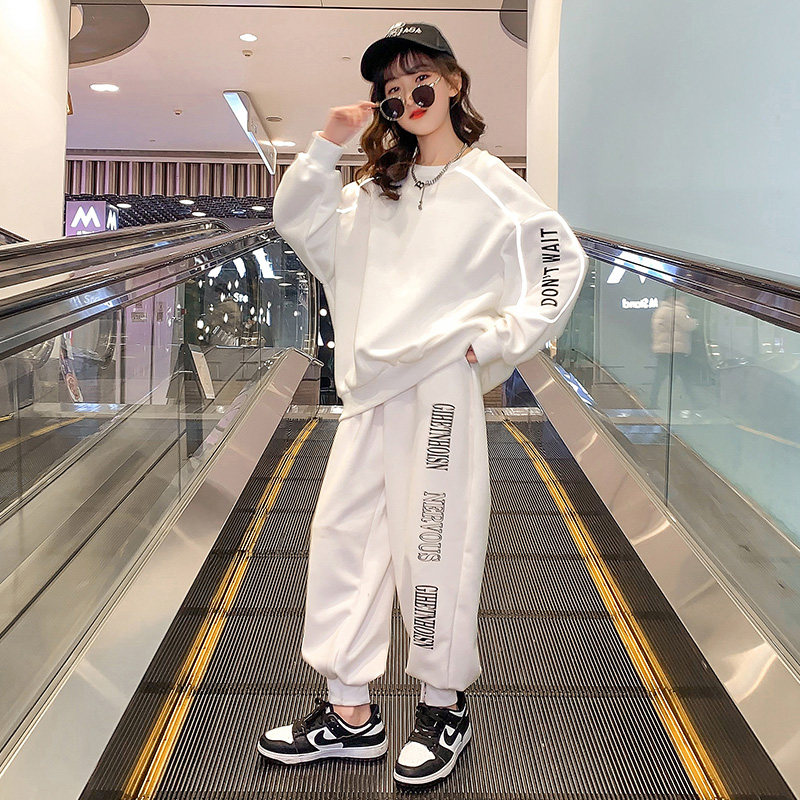 Girls printed sweater suit spring 2022 new Korean style foreign style children's clothing spring and autumn net red casual two-piece set