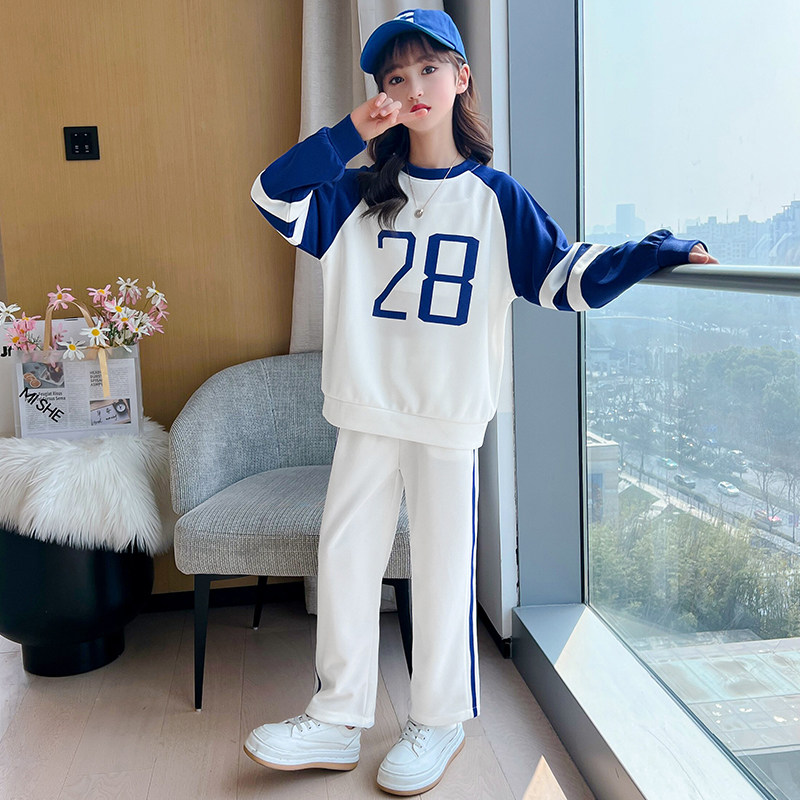 Girls' spring clothes 2022 new sports suit spring and autumn foreign style trendy girl's casual sweater net red two-piece set