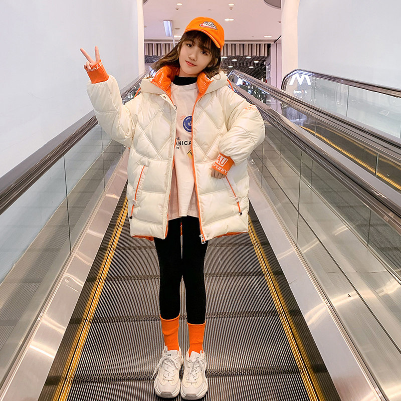 Girls cotton-padded jacket winter clothes 2021 new bright surface wash-free jacket mid-length foreign-style cotton-padded clothes children's down cotton-padded clothes trendy