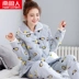 Bộ đồ ngủ mùa đông ở Nam Cực dành cho nữ cotton dày ba lớp phiên bản Hàn Quốc của áo len mùa đông ấm áp phục vụ nhà áo khoác bộ mặc nhà Bộ Pajama