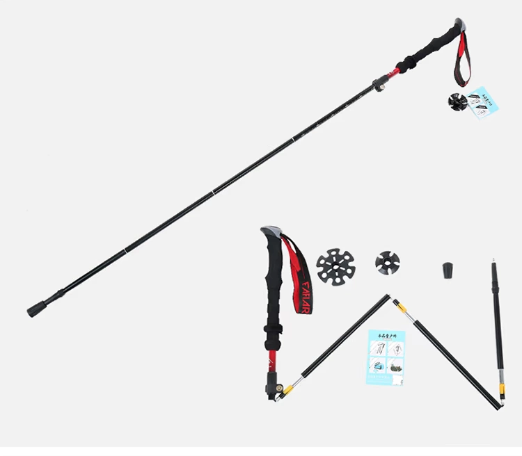 Fafia trekking cực carbon nhôm nhẹ có thể thu vào khóa gấp 4 gậy đi bộ cầm tay - Gậy / gậy
