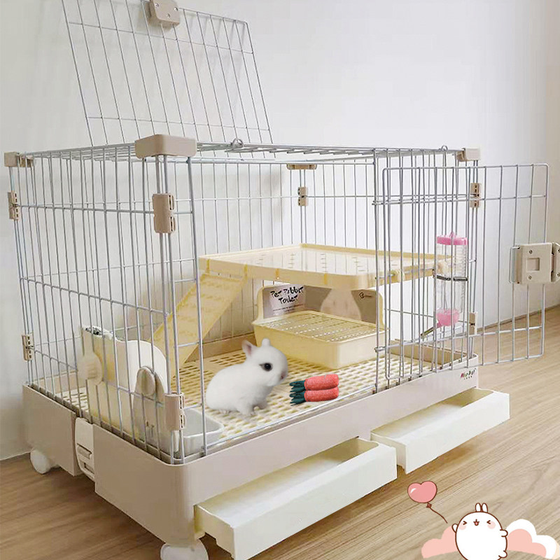 Rabbit cage Household drawer type automatic manure cleaning King-size rabbit nest Dutch pig cage Double-layer villa pet rabbit cage
