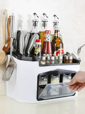 Kitchen supplies shelf Seasoning seasoning storage box Storage artifact multi-function floor seasoning storage knife holder