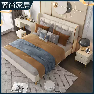 Light luxury leather bed bed bed modern minimalist style furniture designer master bedroom air pressure box storage double wedding bed