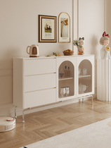 French cream wind meal cabinet against wall household solid wood tea cabinet kitchen Changhong glass modern minimal locker