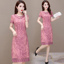 Temperament Short Sleeves Lace Dress Dress Woman 2022 New Summer Fashion Slim mom Little Subpack Hip Skirt