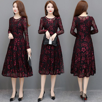 Temperament Lady Long Sleeve Dress Women Spring 2021 New Spring and Autumn Slim Slim Long Lace Skirt