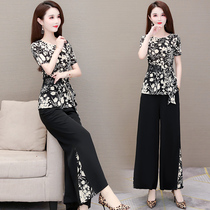 Fashion Two sets of women 2022 Summer new foreign air collection waist lacing Broken Flowers Blouse Blouse Tracksuit Sports Suit