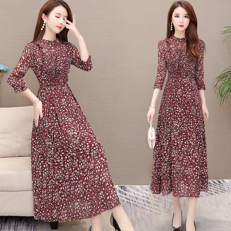 The Ocean Broadside Wife Fragrans Snowspun Ocean Dress Woman 2020 New Spring Autumn Cashew Waist Display Slim Down Knee Long Skirt