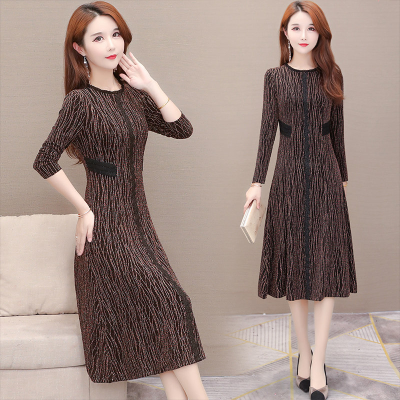Temperament Long Sleeve Foreign Dress Lady 2020 New Fall Broadwife Cashew's slim young mom Nitch a long dresses