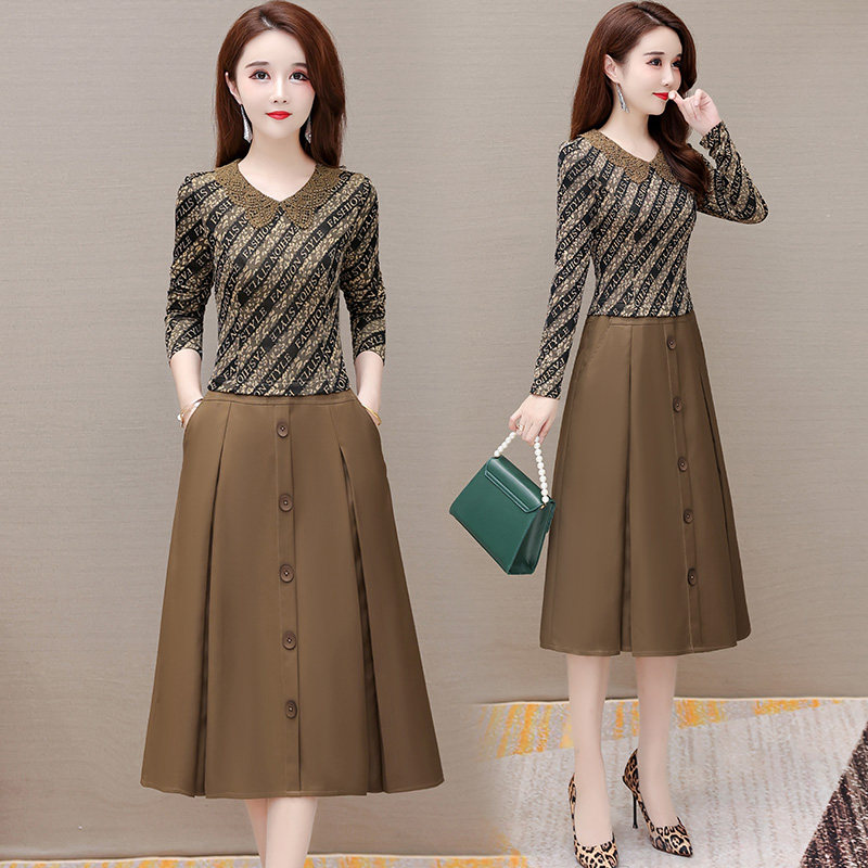 Fake Two Temperament Fashion This Year Pop Long Sleeve Dress Women 2022 New Spring Moms Noble Long Dresses