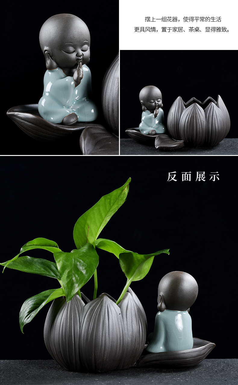 Nhà sư nhỏ sáng tạo chèn bình gốm trang trí nước trồng cây bàn hoa chậu xanh thì là thủy canh - Vase / Bồn hoa & Kệ chậu hoa treo ban công