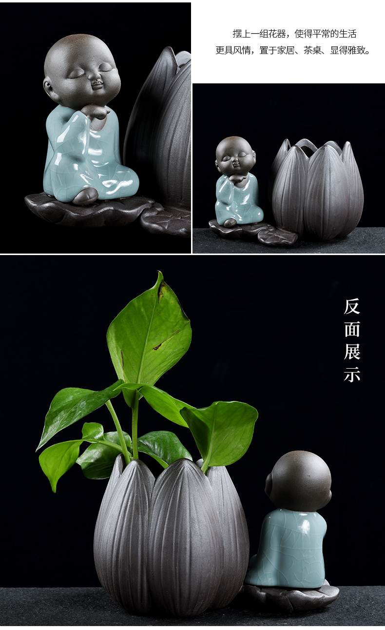 Nhà sư nhỏ sáng tạo chèn bình gốm trang trí nước trồng cây bàn hoa chậu xanh thì là thủy canh - Vase / Bồn hoa & Kệ chậu hoa treo ban công