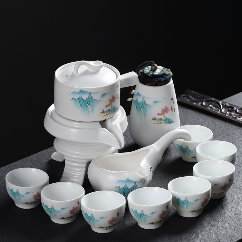 Lazy automatic ceramic tea set set tea cup cover bowl tea pot tea ceremony Yixing purple sand pot glass cup tea tray