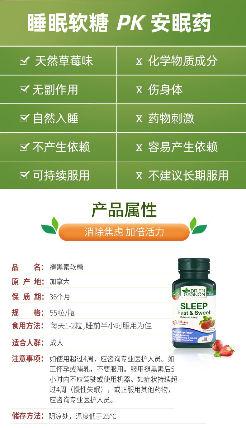 加拿大进口 枫之宝 退黑素软糖 55粒*2件 安神睡眠 图6
