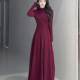 Elegant and warm long-sleeved dress for women 2024 new autumn and winter large skirt with waist and slimming A-line long skirt