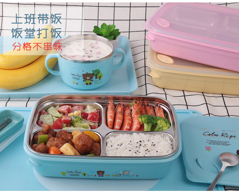 hộp cơm hâm nóng bằng điện Hộp đựng đồ ăn trưa trường tiểu học Hàn Quốc ngăn đựng đồ ăn bằng thép không gỉ 304 tấm trẻ em chống ăn trưa hộp cơm điện 2 tầng mocato m601