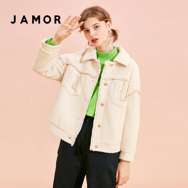 Jamor Spring Autumn Dress New Brief About 100 Hitch White Fur Coats Loose students' Son Big Coat Girl Short