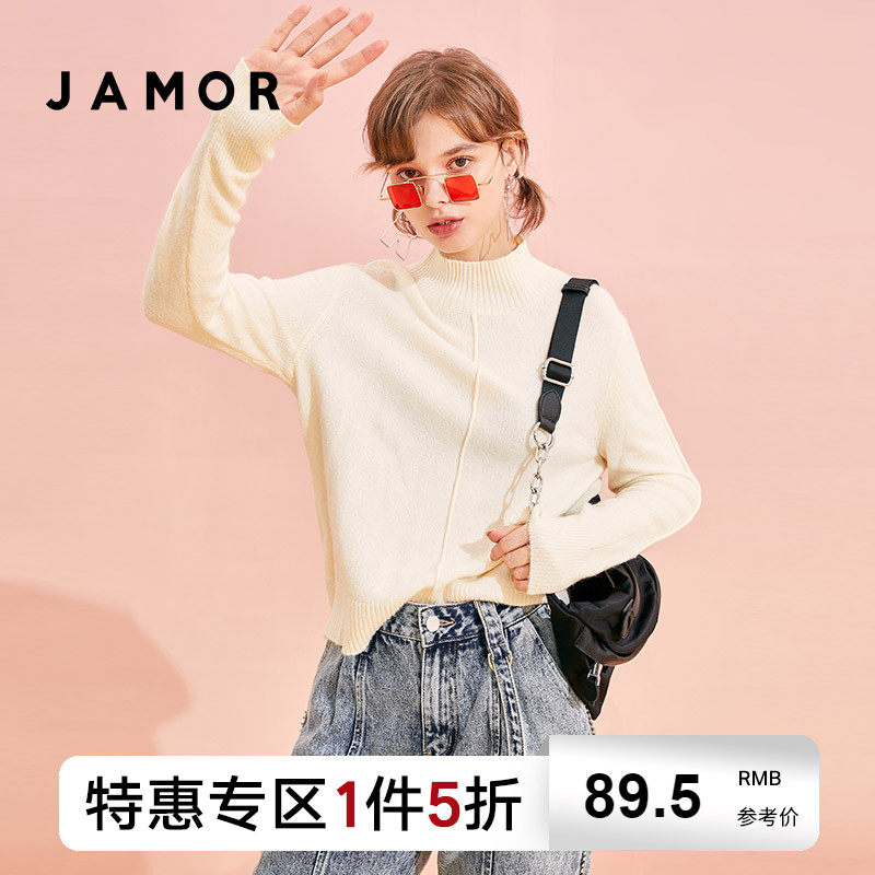 Jamor Spring and Autumn New Sweet Thin Sweater Woman Half-collar Knitted Town Fix