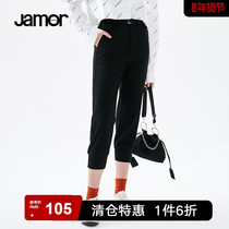 Jamor Spring New Simple Commuter High Waist Overalls Womens Loose Casual Cropped Harem Pants Black