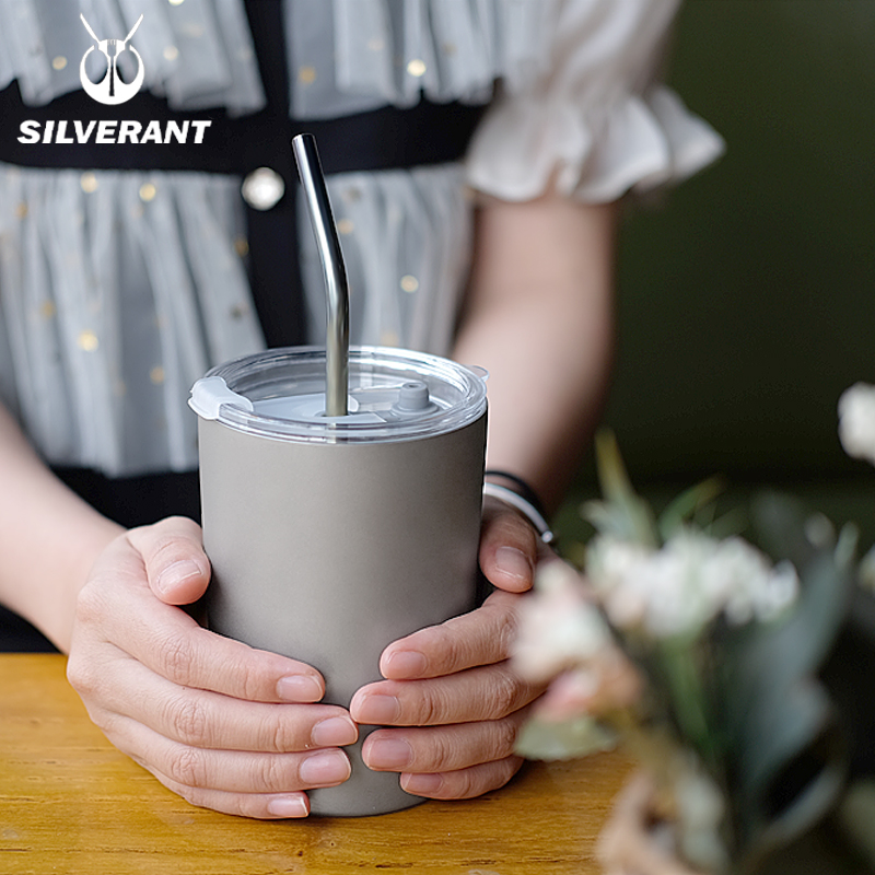 Silverant silver ant straw cup pure titanium double-layer titanium water cup portable car milk tea cup for high-value adults