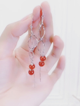 Pure Silver Earrings Woman 2021 New tide Temperament Long flow Suearline Superfairy Net Red Fashion Skinny Face Anti-Lose Ear