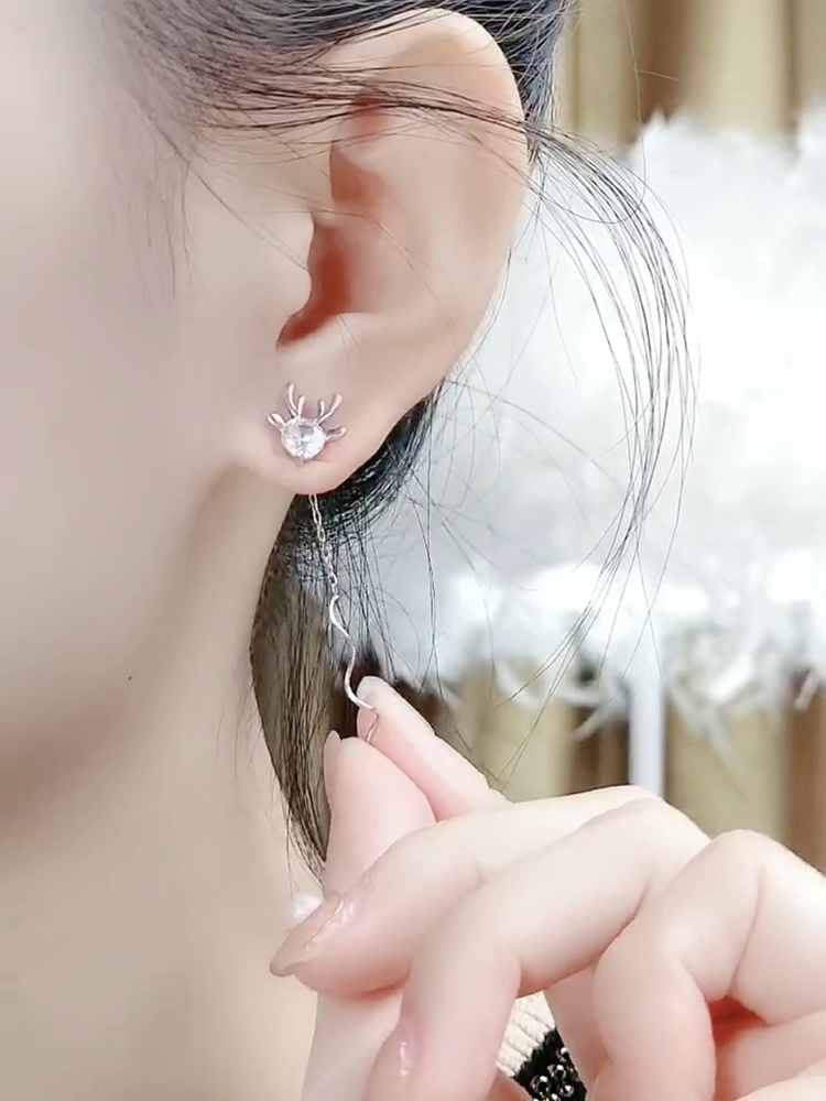 Pure Silver Ear Rings Women 2021 New Tide Models Fashion Deer Corner Wave Flow Suear Super Fairy zircon Lovely Temperament Zircon
