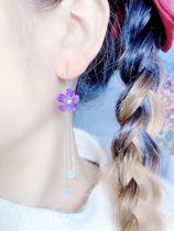 Pure Silver Earrings Women 2021 New Tide Models Fashion Purple Crystal Flowers Streaming Sume Line Temperament Sweet and Lose Ear Accessories