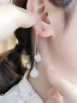 s925 Pure Silver Earrings Woman 2021 new Fashion Long Cat Eye Stone Streaming Suear Line Super Fairy Anti-Lose Ear Accessories