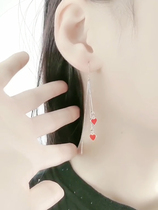 s925 Pure Silver Ear Ring Women 2021 New Tide Models Fashion Double Red Love Flow Suearline Temperament Slim Face Ear Accessories