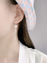 s925 pure silver earrings for women 2021 new tides fashion full drill with love flow Suearline superfairy temperament anti-lose ear decoration