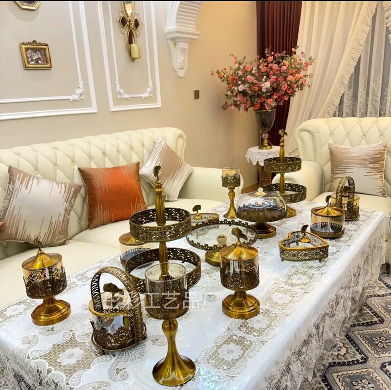Fruit Plate 14 Sets of European Tableware High-End Luxury Accessible Luxury Living Room Entrance Fruit Plate Set Assembly ins Retro