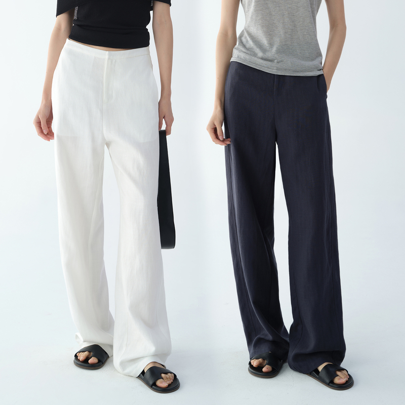Small Waist |   Cemo Summer Breathable Lyocell Linen Commuting Simple Herringbone Narrow Waist Small Straight Pants for Women